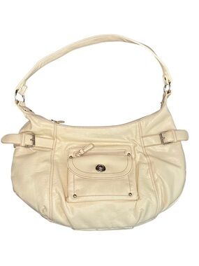 Cream Hobo Shoulder Bag Faux Leather Slouchy Pocket Buckle Handbag